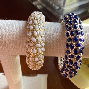 Cobalt Blue and Ivory White  Glass Stone Bangel Set